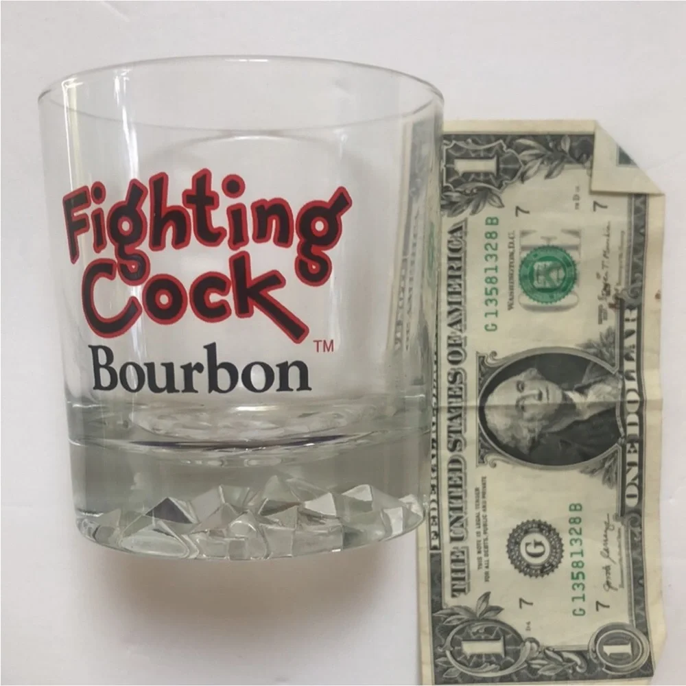 Fighting Rooster Kentucky Straight Bourbon Whiskey Double Clear‎ Bar Glass